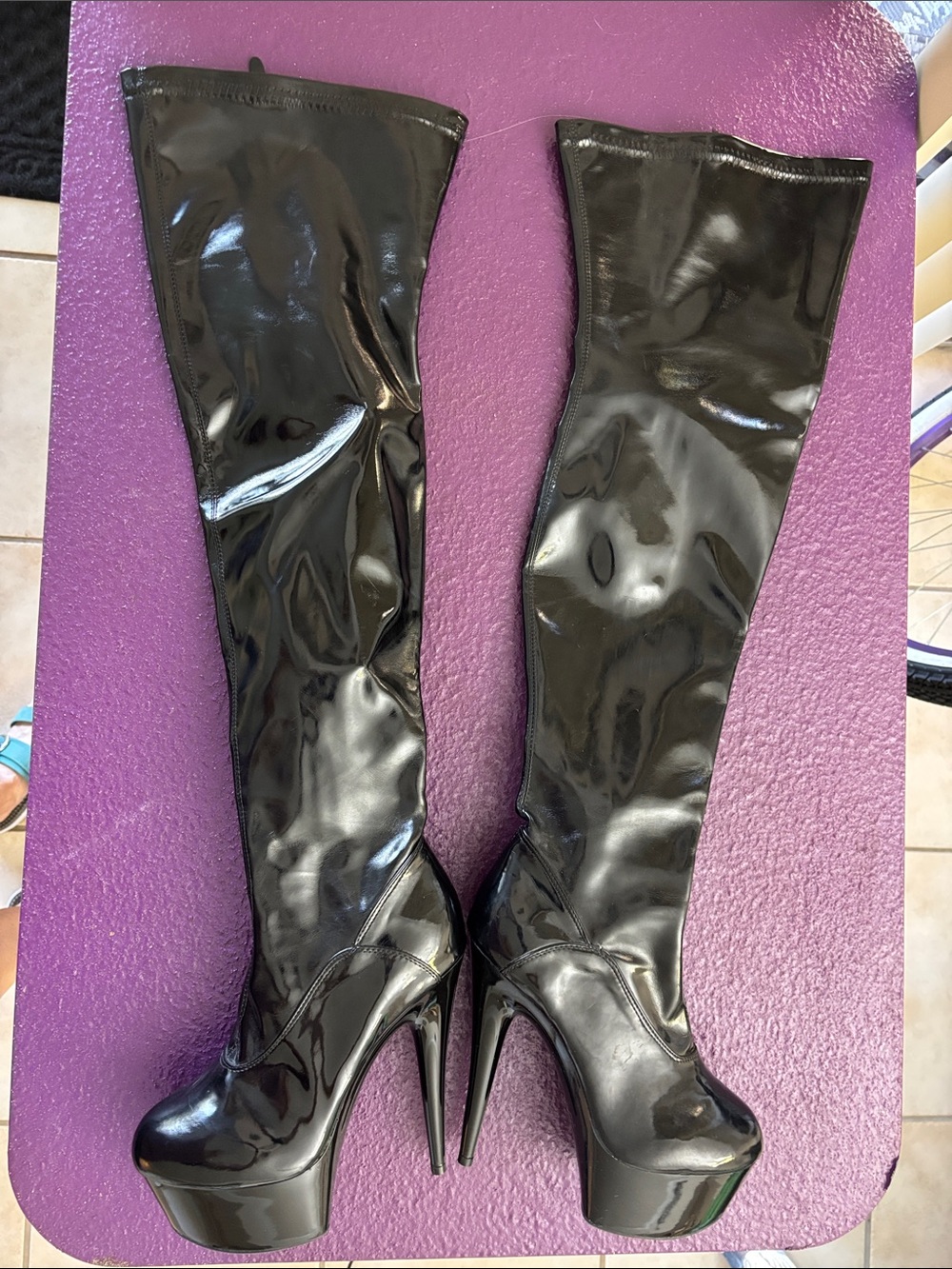 Ellie Black Patent Over-the-Knee Platform Stiletto Boots